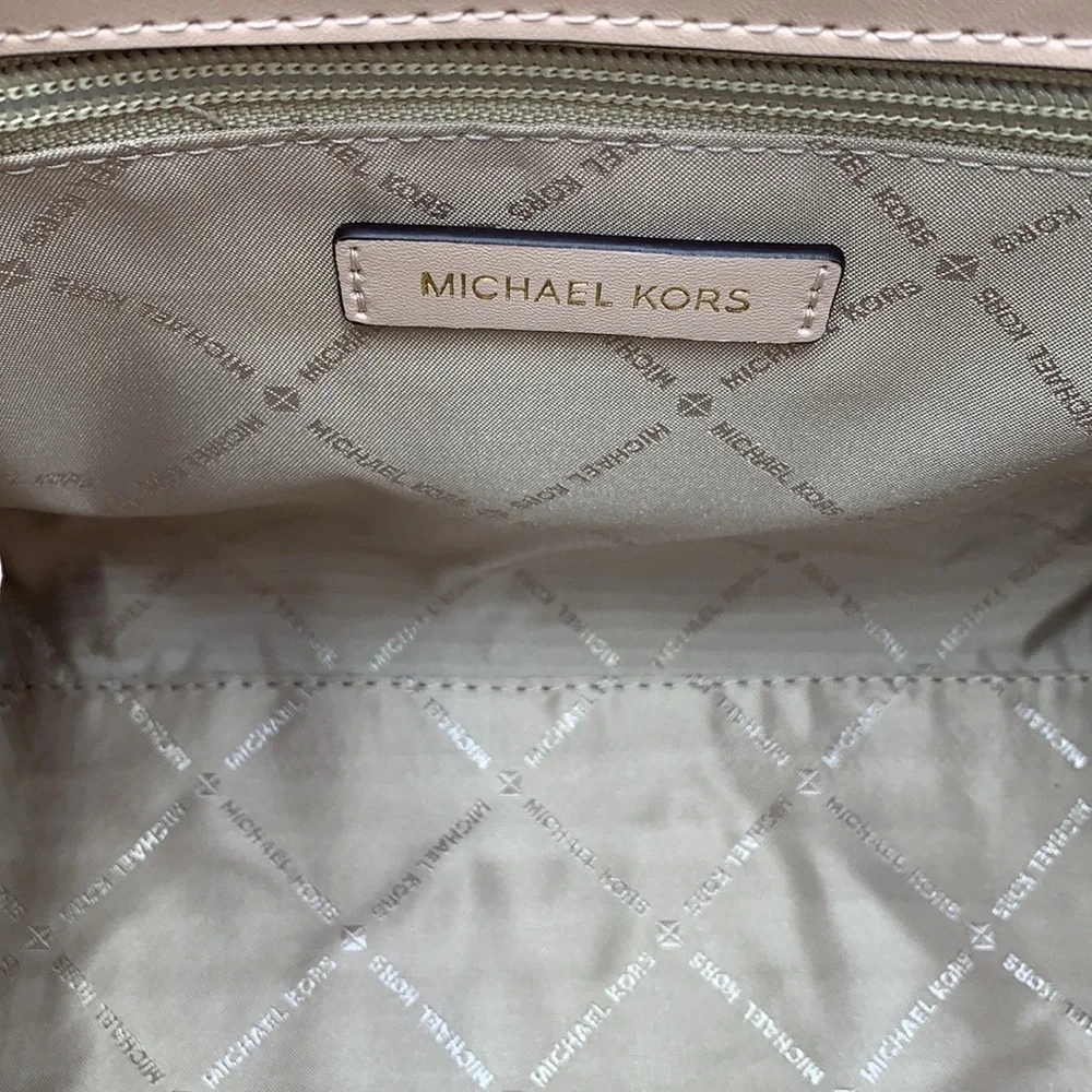 MICHAEL KORS Carmen Medium Color-Block Faux Saffiano Leather Belted Satchel